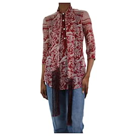 Dolce & Gabbana-Red silk floral top with fringe neck-tie - size IT 40-Red