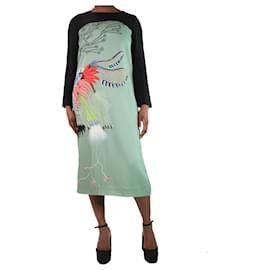 Dries Van Noten-Robe midi imprimé graphique noir et vert - taille FR 42-Noir