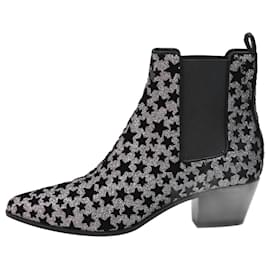 Saint Laurent-Silver glitter star print ankle boots - size EU 39-Silvery