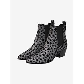 Saint Laurent-Silver glitter star print ankle boots - size EU 39-Silvery