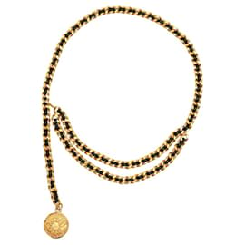 Chanel-Chanel vintage 1995 Soltero (con gota rayada) Strand Gold tone Chain Tag & Drop Belt CC ajustable-Dorado