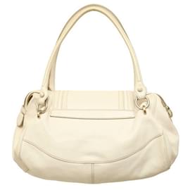 Calvin Klein-Calvin Klein White Leather Beige Stitching Satchel Bag Shoulder Flap top Handbag-White