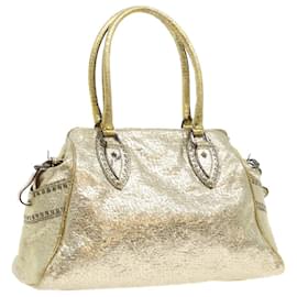 Fendi-FENDI Tote Bag Leather Gold Auth 57038-Golden