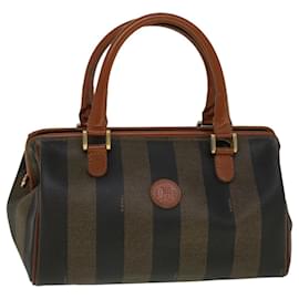Fendi-FENDI Sac Boston en toile de noix de pécan Marron Noir Auth 57230-Marron,Noir