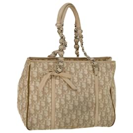 Christian Dior-Christian Dior Romantic Canvas Tote Bag PVC Leather Beige Auth 58082-Beige