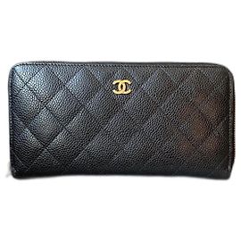Chanel Timeless Classic Long Zip Wallet Beige Leather Beige