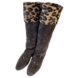 Botas de cano alto Louis Vuitton em camurça marrom Marrom