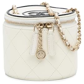 Chanel-Chanel White Chain and Charm Vanity Case-Black,White