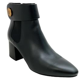 Givenchy-Givenchy Black Leather Booties with Gold Buttons-Black