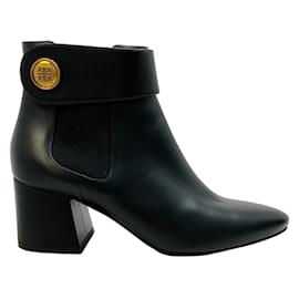 Givenchy-Givenchy Black Leather Booties with Gold Buttons-Black