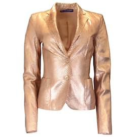 Ralph Lauren Collection-Ralph Lauren Collection Rose Gold Metallic Snakeskin Leather Blazer-Golden
