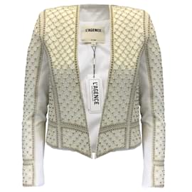 L'Agence-L'Agence White Pearl and Rhinestone Embellished Esme Jacket-White