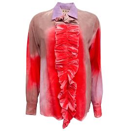 Marni-Batikbluse mit abnehmbarer vorderer Rüsche Rot