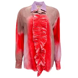 Marni-Blusa Marni Tie Dye con volant frontale staccabile-Rosso