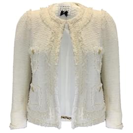 Edward Achour-Edward Echour Ivory / Gold Buttoned Boucle Knit Tweed Jacket-Cream