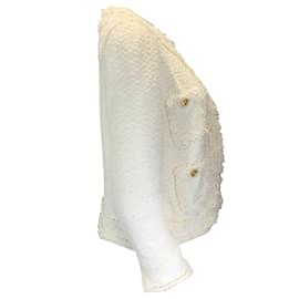 Edward Achour-Edward Echour Ivory / Gold Buttoned Boucle Knit Tweed Jacket-Cream