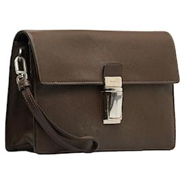 Prada-Prada Saffiano Leather Clutch Bag Leather Clutch Bag in Good condition-Brown