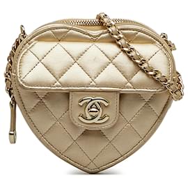 Chanel-Chanel Gold Mini CC em Love Heart Crossbody-Dourado