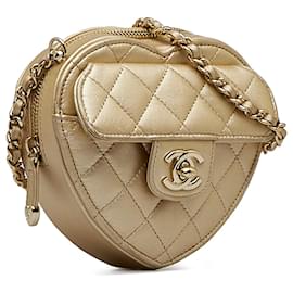 Chanel-Chanel Gold Mini CC in Love Heart Crossbody-Golden
