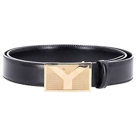 Saint Laurent Vintage Y Logo Belt in Black Leather Black