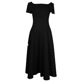 Autre Marque-Emilia Wickstead Low Back Short Sleeve Midi Dress in Black Polyester-Black