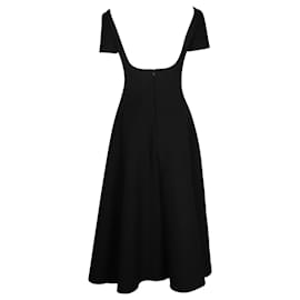 Autre Marque-Emilia Wickstead Low Back Short Sleeve Midi Dress in Black Polyester-Black