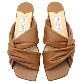 Jimmy Choo-Jimmy Choo Narisa Knot-Detail Flat Sandals in Brown Leather-Brown