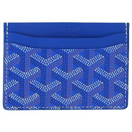 Goyard Chevron Print Card Holder in Blue Coated Canvas Blue Light blue
