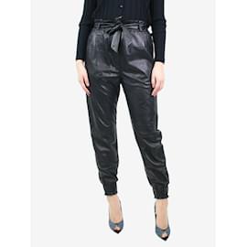 Autre Marque-Black belted leather trousers - size UK 6-Black