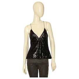 Diane Von Furstenberg-Diane Von Furstenberg DVF West Black Fully Sequined Silk Camisole Blouse Top 8-Black