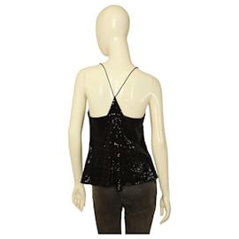 Diane Von Furstenberg-Diane Von Furstenberg DVF West Black Fully Sequined Silk Camisole Blouse Top 8-Black