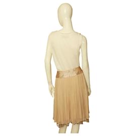 Diane Von Furstenberg-Diane Von Furstenberg Leanne Beige Color Silk Lace Pleated Knee Wrap Skirt 2-Beige