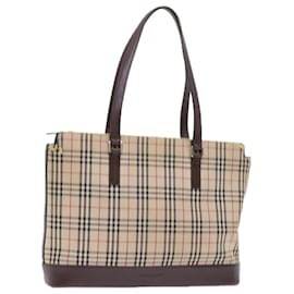 Burberry-BURBERRY Nova Check Tote Bag Nylon Canvas Beige Auth 56398-Beige