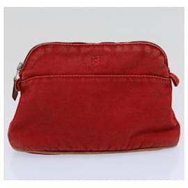 Hermès-HERMES Bolide Pouch Canvas 2Impostare Beige Rosso Auth yb400-Rosso,Beige