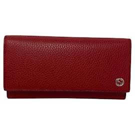 Gucci-Large Gucci wallet in red grained leather-Red