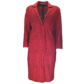 Roland Mouret-Roland Mouret Red Cotton Knit and Mesh Tulle Lace Coat-Red