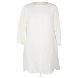 Chloé-Vestido midi de manga larga festoneado blanco-Blanco