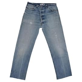 Autre Marque-White/Blue Denim Straight Cut Pants-Blue