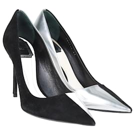 Christian Dior-De color negro/Zapatos de tacón plateados con punta en punta-Negro