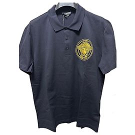 Polo Versace con borchie Medusa D'oro Blu navy