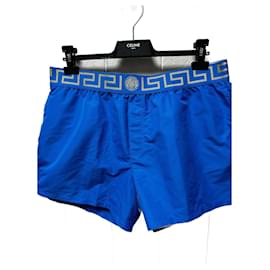 Versace-Versace Shorts De Banho Greca-Azul,Dourado