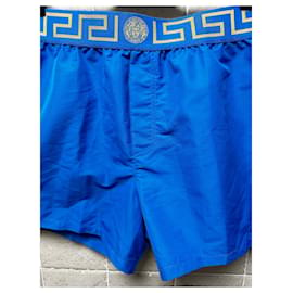 Versace-Versace Greca Swim Shorts-Blue,Golden