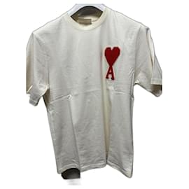 Ami Paris-Camiseta Ami Paris Big Coeur-Roja,Beige,Crema