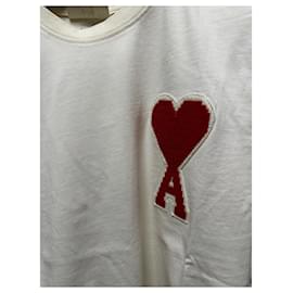 Ami Paris-Camiseta Ami Paris Big Coeur-Roja,Beige,Crema