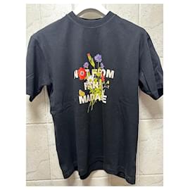 Autre Marque-T-Shirt mit Blumenslogan „Drole de Monsieur“.-Schwarz,Mehrfarben