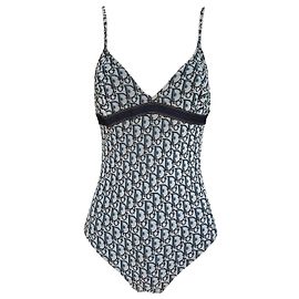 Costume da bagno superbo, Monogramma intero Christian Dior, logo trottatore obliquo. Blu Grigio Blu navy