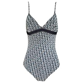 Christian Dior-Superbe maillot de bain, Christian Dior une pièce monogramme, logo oblique trotter.-Bleu,Gris,Bleu Marine