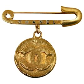 Chanel-Broche de costume médaillon CC doré Chanel-Doré