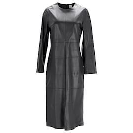 Totême-Toteme Paneled Midi Dress in Black Leather-Black