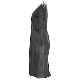 Totême-Toteme Paneled Midi Dress in Black Leather-Black